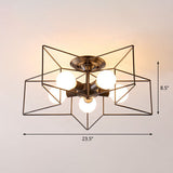 5-Bulb Iron Star Semi Flush Mount Ceiling Light For Simple Living Room Decor Black