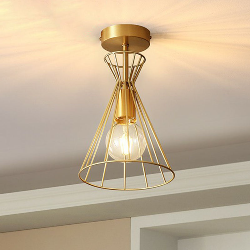 Golden Vintage Hourglass Semi - Flush Ceiling Light With Single Bulb