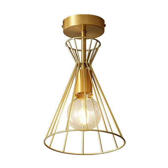 Golden Vintage Hourglass Semi - Flush Ceiling Light With Single Bulb