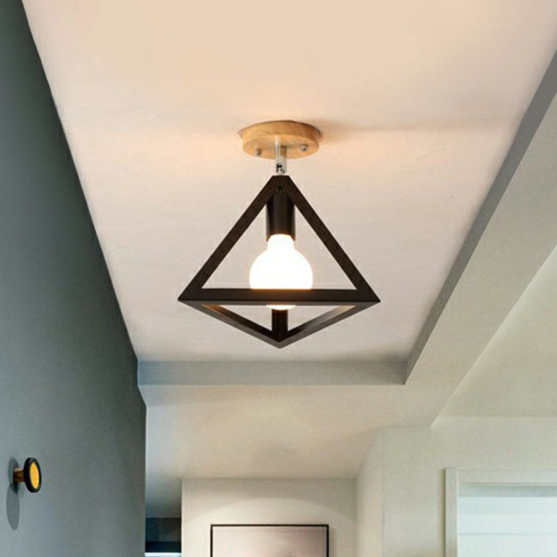 Iron Geometric Semi - Flushmount Ceiling Light For Entryways