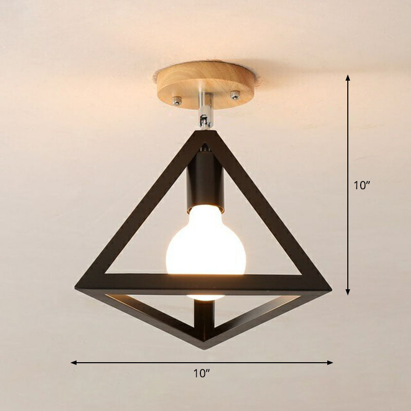 Iron Geometric Semi - Flushmount Ceiling Light For Entryways Black / Triangle