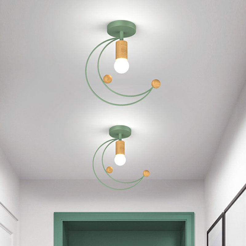 Antique Framed Iron Semi Flush Mount Ceiling Light - 1 - Light Fixture For Corridor