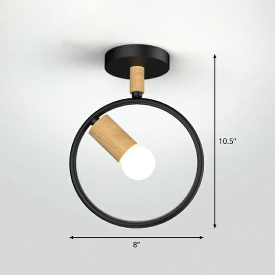 Antique Framed Iron Semi Flush Mount Ceiling Light - 1 - Light Fixture For Corridor Black / Round