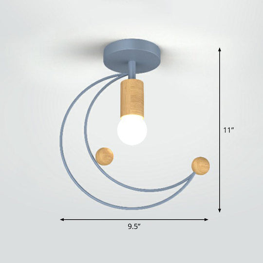 Antique Framed Iron Semi Flush Mount Ceiling Light - 1 - Light Fixture For Corridor Grey / Moon