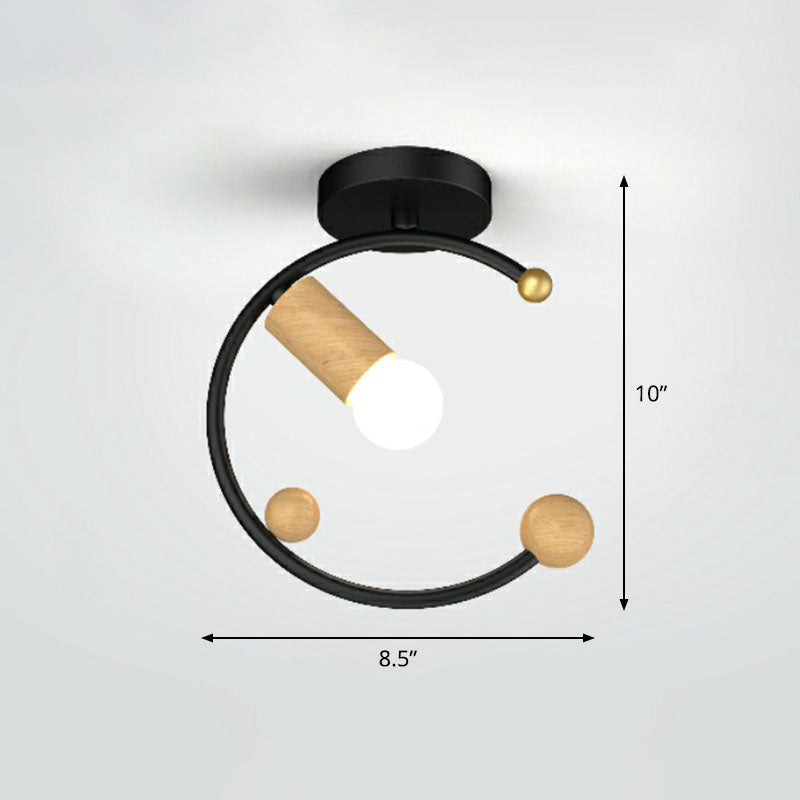 Antique Framed Iron Semi Flush Mount Ceiling Light - 1 - Light Fixture For Corridor Black /