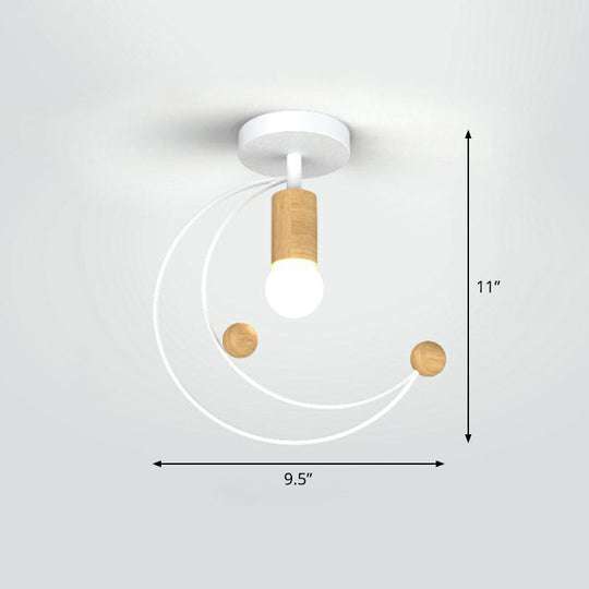 Antique Framed Iron Semi Flush Mount Ceiling Light - 1 - Light Fixture For Corridor White / Moon