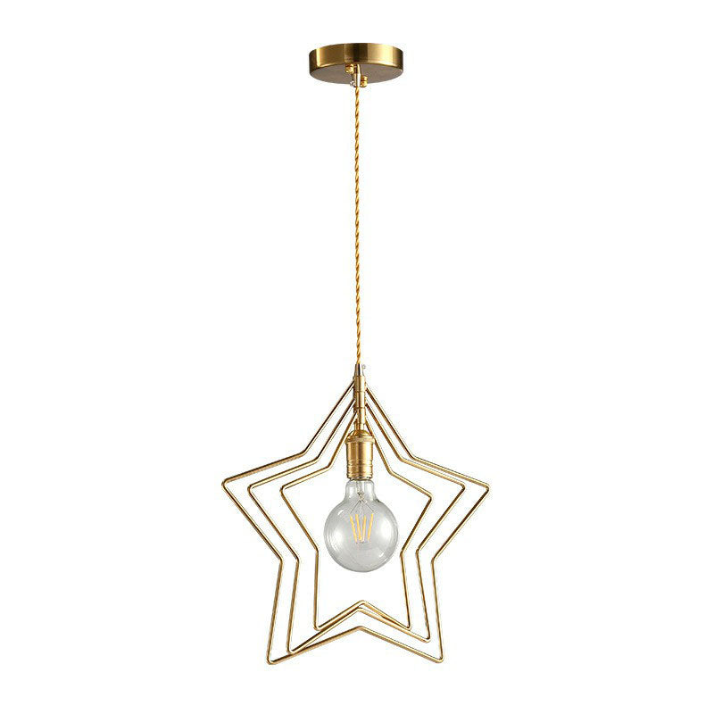 Retro Style Gold Iron Suspension Pendant Ceiling Light - Star Frame Design Ideal For Restaurants