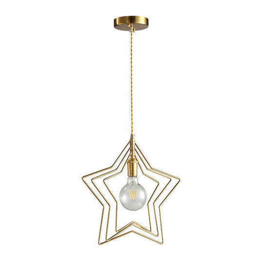 Retro Style Gold Iron Suspension Pendant Ceiling Light - Star Frame Design Ideal For Restaurants