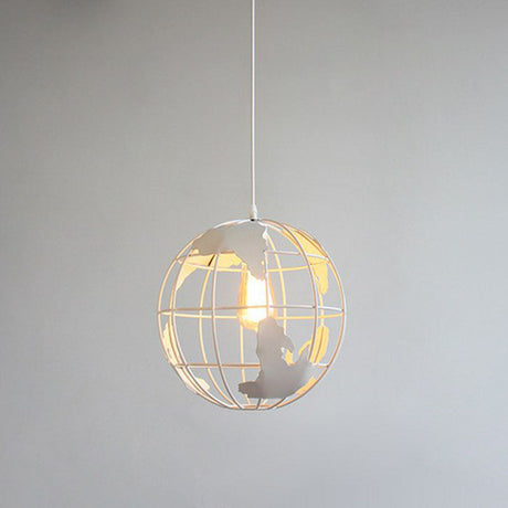 Vintage Terrestrial Globe Iron Pendant Lamp - Single-Bulb Hanging Light For Corridor