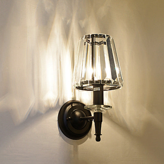 Contemporary Cone Clear Crystal Wall Sconce - Black 1 Light Lamp