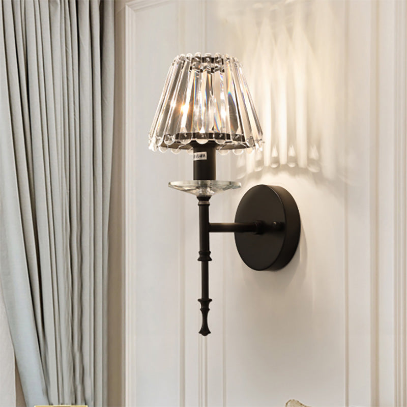 Modern Conical Crystal Wall Light With Gold Finish - Stylish Lighting Fixture For Living Room Black