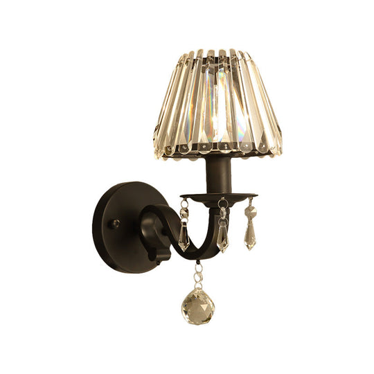 Modern Style Black/Gold Finish Crystal Shade Wall Sconce For Living Room