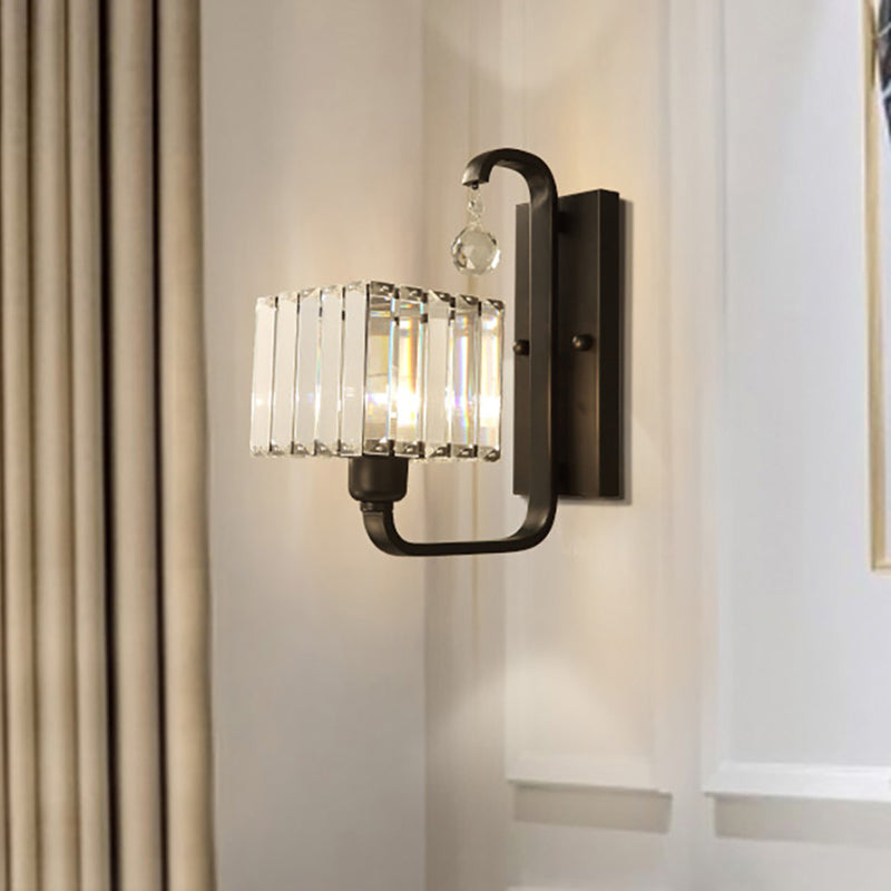 Modern Black/Gold Wall Sconce With Crystal Shade - Indoor Cubic Light Fixture Black
