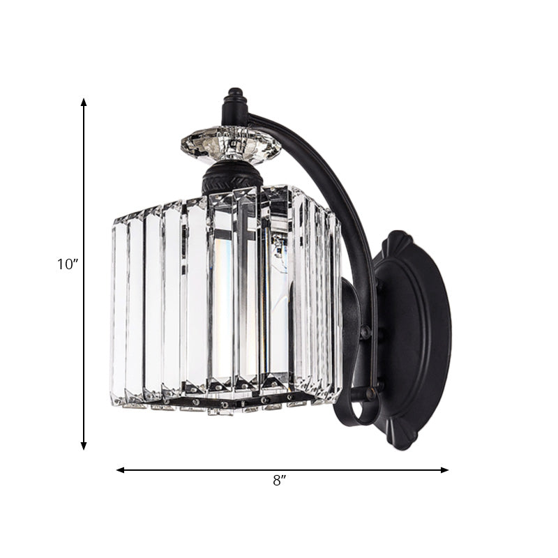 Modern Trapezoid Crystal Wall Light With Curved Arm For Living Room - Black Sconce Lamp