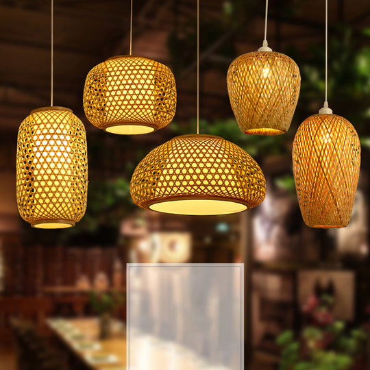Sleek Handwoven Wood Suspension Light - Minimalist Rattan Pendant Ceiling Lamp