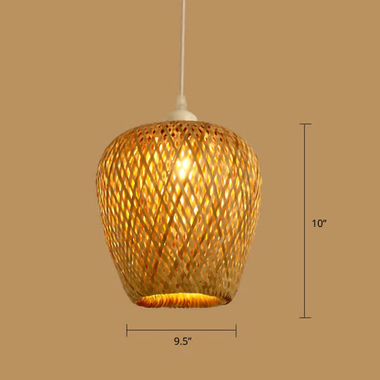 Sleek Handwoven Wood Suspension Light - Minimalist Rattan Pendant Ceiling Lamp