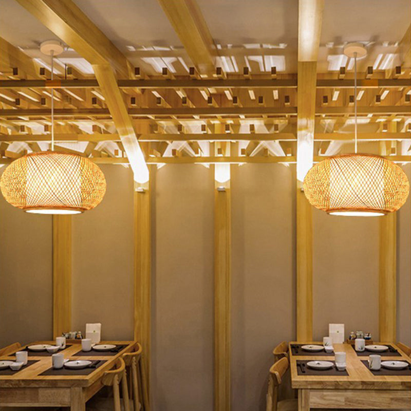 Sleek Handwoven Wood Suspension Light - Minimalist Rattan Pendant Ceiling Lamp / K