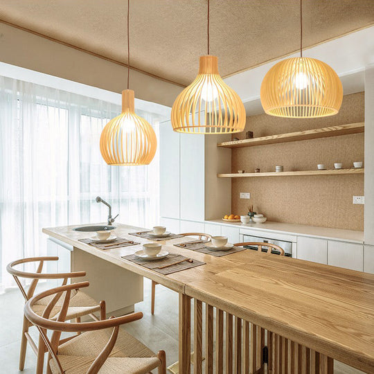Modern Wood Geometric Pendant Light For Restaurant Ceilings