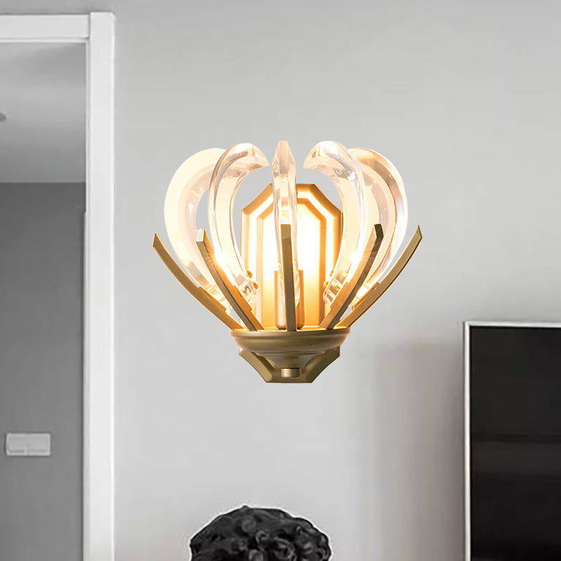 Vintage Flower Design Wall Sconce With Crystal Accents - Stylish Gold Finish Light For Bedroom