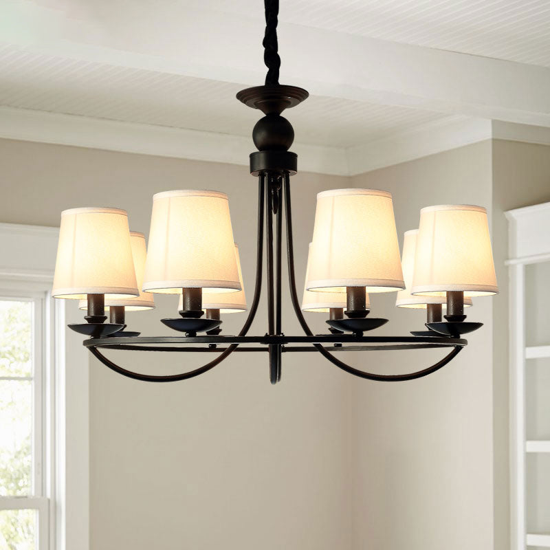 Vintage Tapered Drum Chandelier Pendant Light - Black Fabric For Living Room