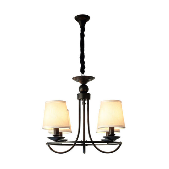 Vintage Tapered Drum Chandelier Pendant Light - Black Fabric For Living Room