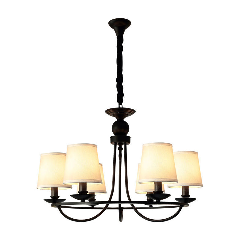 Vintage Tapered Drum Chandelier Pendant Light - Black Fabric For Living Room
