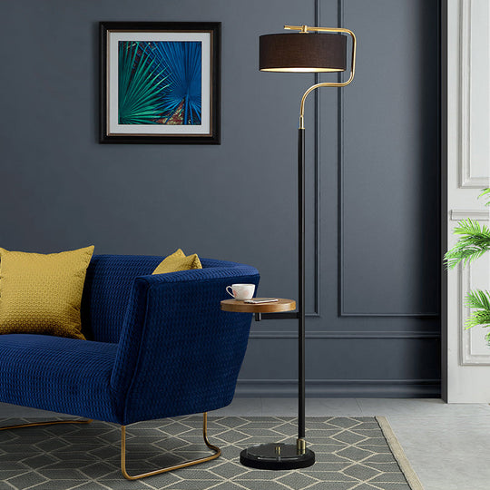 Classic Drum Shade Standing Floor Lamp With Fabric - Black