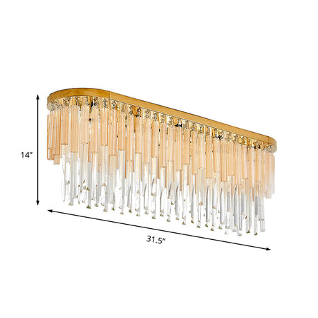 Contemporary Dining Room Ceiling Mounted Crystal Flush Mount Lamp - 10 Lights Golden Icicle