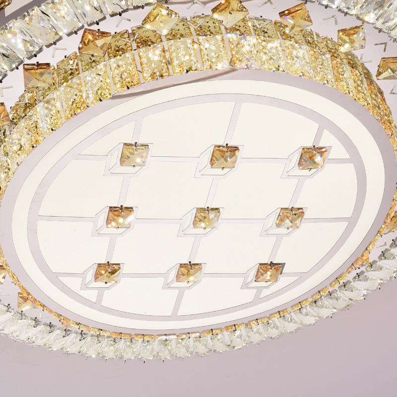 Modernist Led Chrome Crystal Flush Mount Ceiling Light For Living Room - 23.5’/31.5’ Diameter