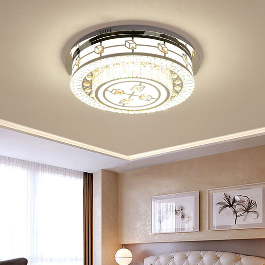 Modernist Led Chrome Crystal Flush Mount Ceiling Light For Living Room - 23.5’/31.5’ Diameter /
