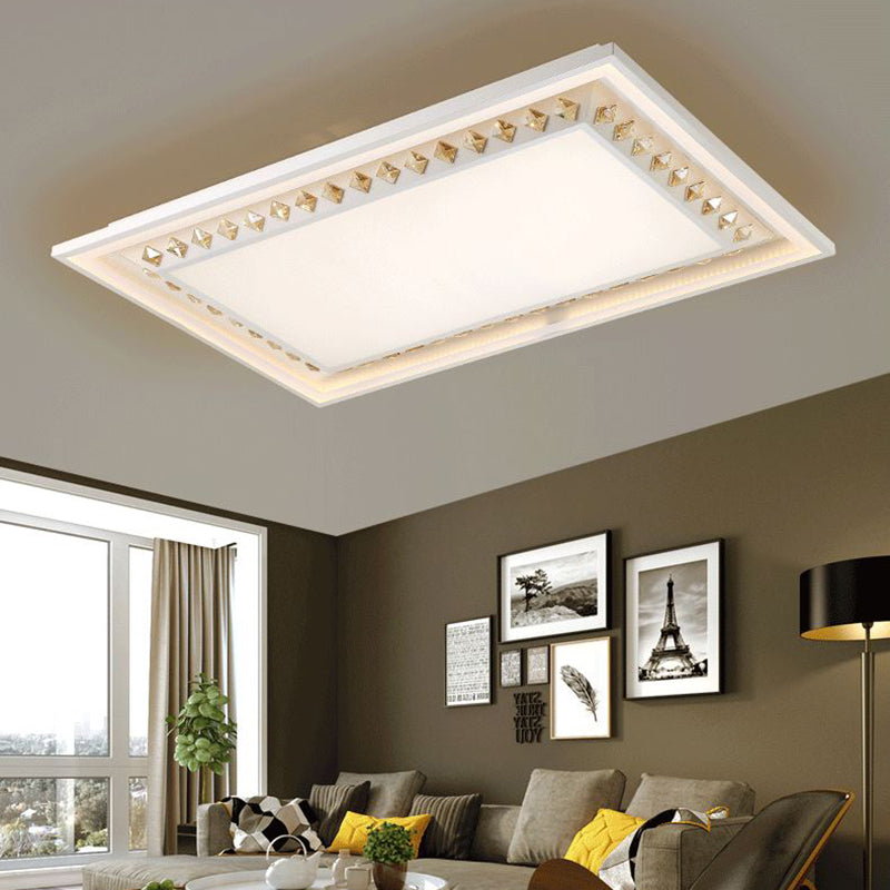 White Crystal Led Ceiling Light Fixture - Minimalist Rectangular Flush Mount / A