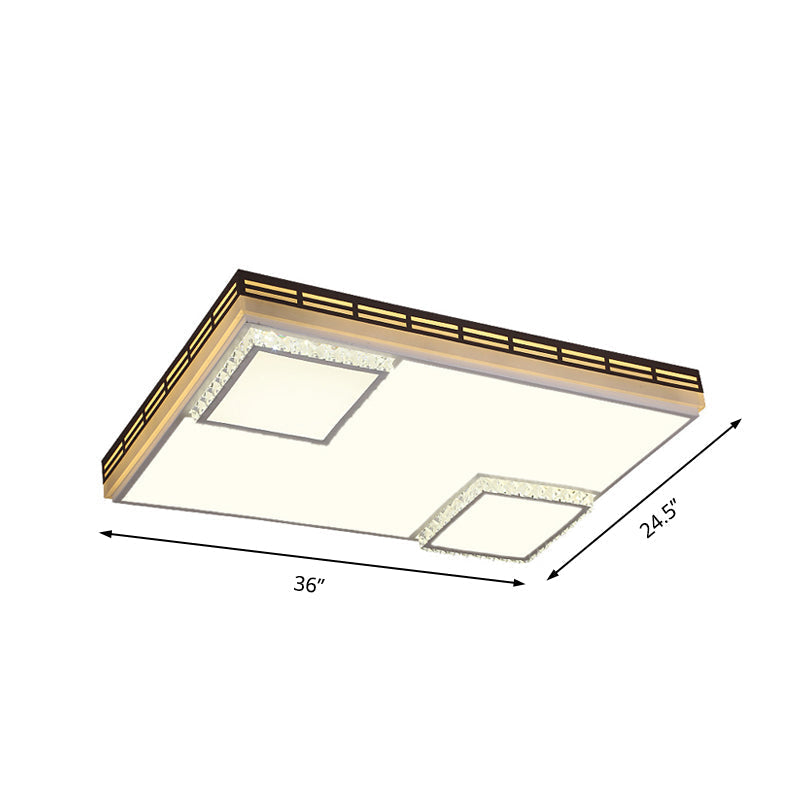 Simple Flush Mount Led Acrylic Ceiling Light With Crystal Accent - White Square/Rectangle