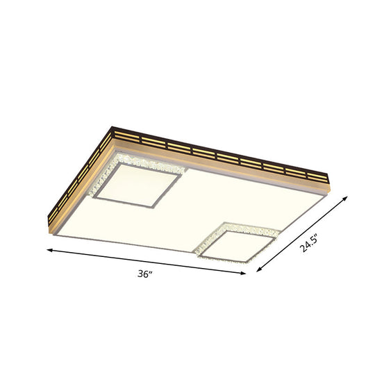 Simple Flush Mount Led Acrylic Ceiling Light With Crystal Accent - White Square/Rectangle