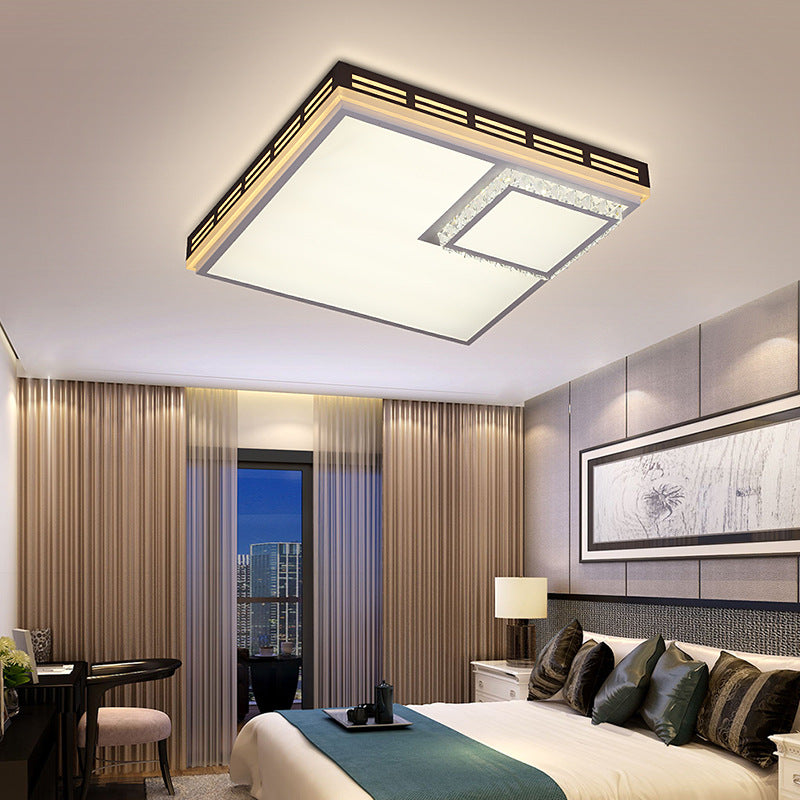 Simple Flush Mount Led Acrylic Ceiling Light With Crystal Accent - White Square/Rectangle