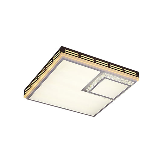Simple Flush Mount Led Acrylic Ceiling Light With Crystal Accent - White Square/Rectangle