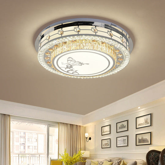 Contemporary Crystal Led Ceiling Light With Butterfly Pattern - Chrome Flush Mount Fixture