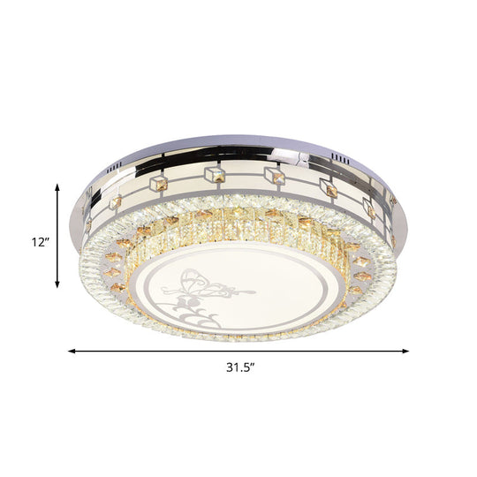 Contemporary Crystal Led Ceiling Light With Butterfly Pattern - Chrome Flush Mount Fixture