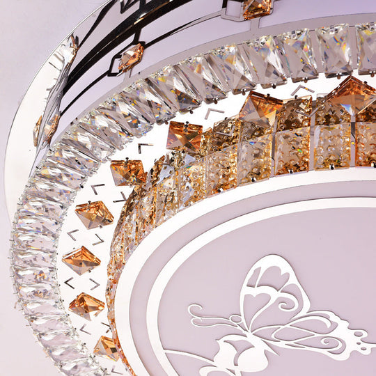 Contemporary Crystal Led Ceiling Light With Butterfly Pattern - Chrome Flush Mount Fixture