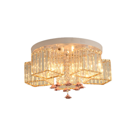 Modern Cubic Flush Mount Crystal Ceiling Light With Pink Rose Draping - 19.5’/23.5’ Dia 5/6