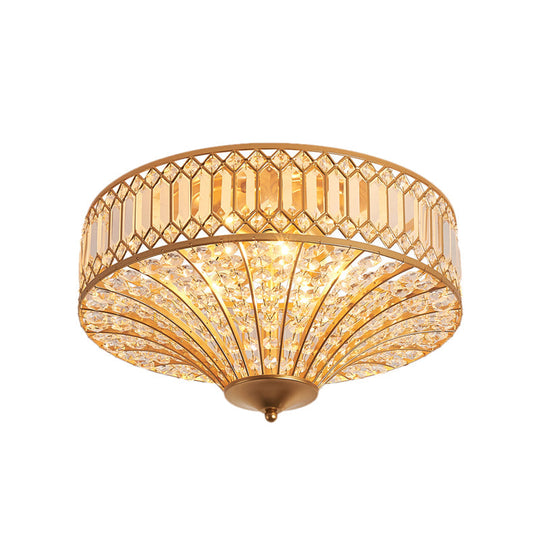 Chinese Style 5-Light Bedroom Ceiling Lamp In Flared Crystal Flush Mount Design - Gold Finish’