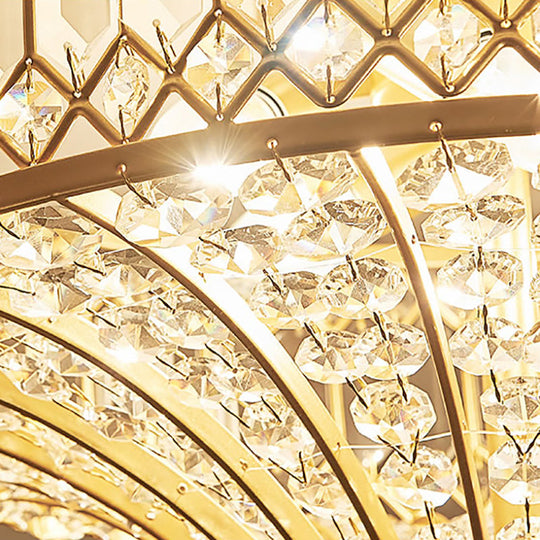 Chinese Style 5-Light Bedroom Ceiling Lamp In Flared Crystal Flush Mount Design - Gold Finish’