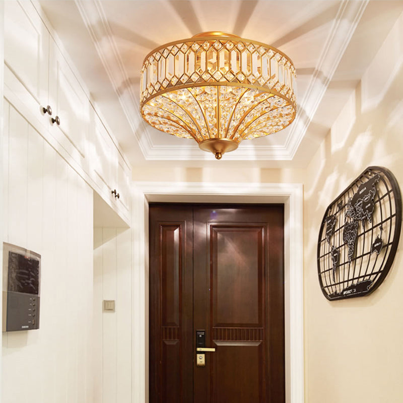 Chinese Style 5-Light Bedroom Ceiling Lamp In Flared Crystal Flush Mount Design - Gold Finish’