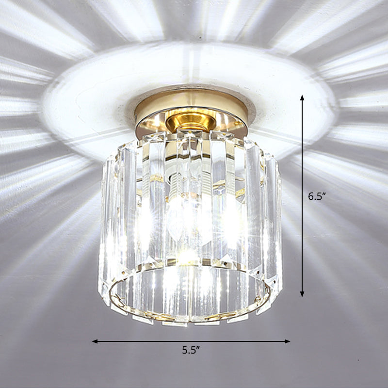 Contemporary Geometric Crystal Prism Flush Mount Led Ceiling Light Fixture Gold / White Round