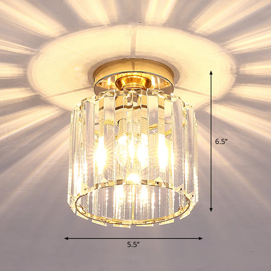 Contemporary Geometric Crystal Prism Flush Mount Led Ceiling Light Fixture Gold / Warm Round