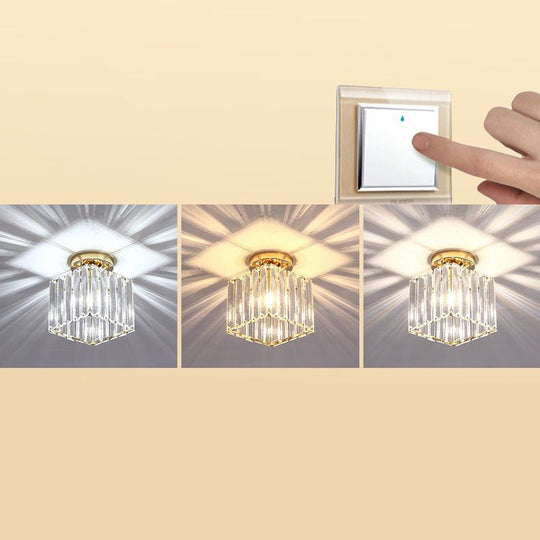 Contemporary Geometric Crystal Prism Flush Mount Led Ceiling Light Fixture Gold / Third Gear Square