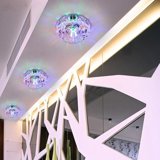 Minimalist Clear Led Flush Mount Fixture For Hallway - Floral Crystal Lighting