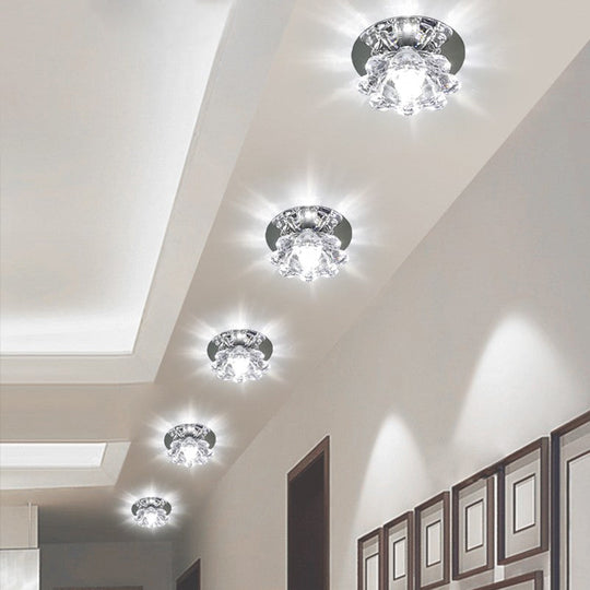 Clear Floral Crystal Led Ceiling Light - Contemporary Flush Mount Fixture
