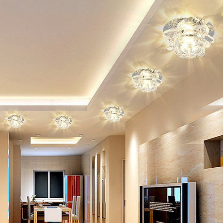 Crystal Corridor Led Flush Mount Ceiling Light - Simplicity Lotus Design (Clear)