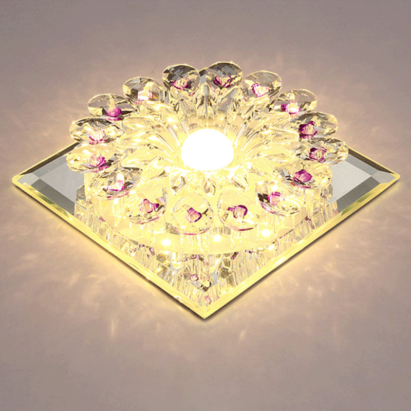 Crystal Led Flush Ceiling Light Fixture - Modern Entryway Clear / Warm Square Plate