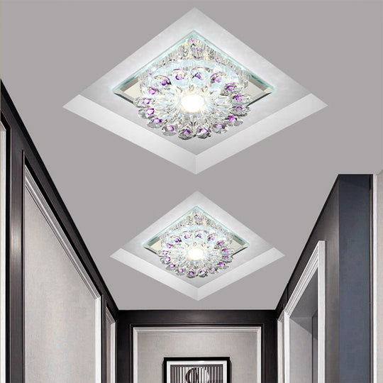 Crystal Led Flush Ceiling Light Fixture - Modern Entryway Clear